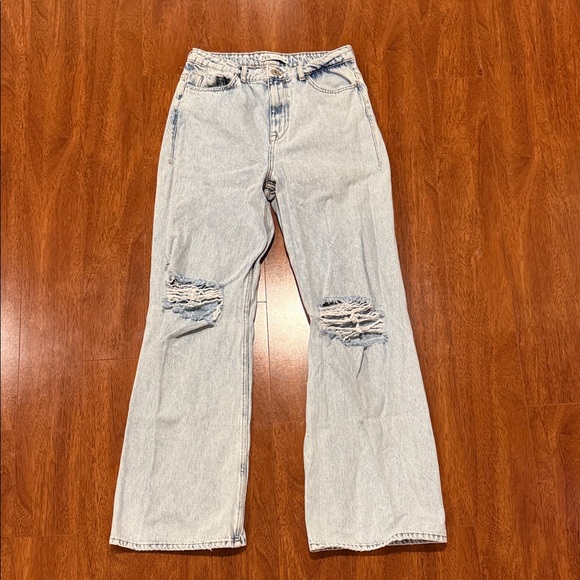 Zara Denim - Zara Light Blue Flare Wide Leg Jeans with Distressed Details